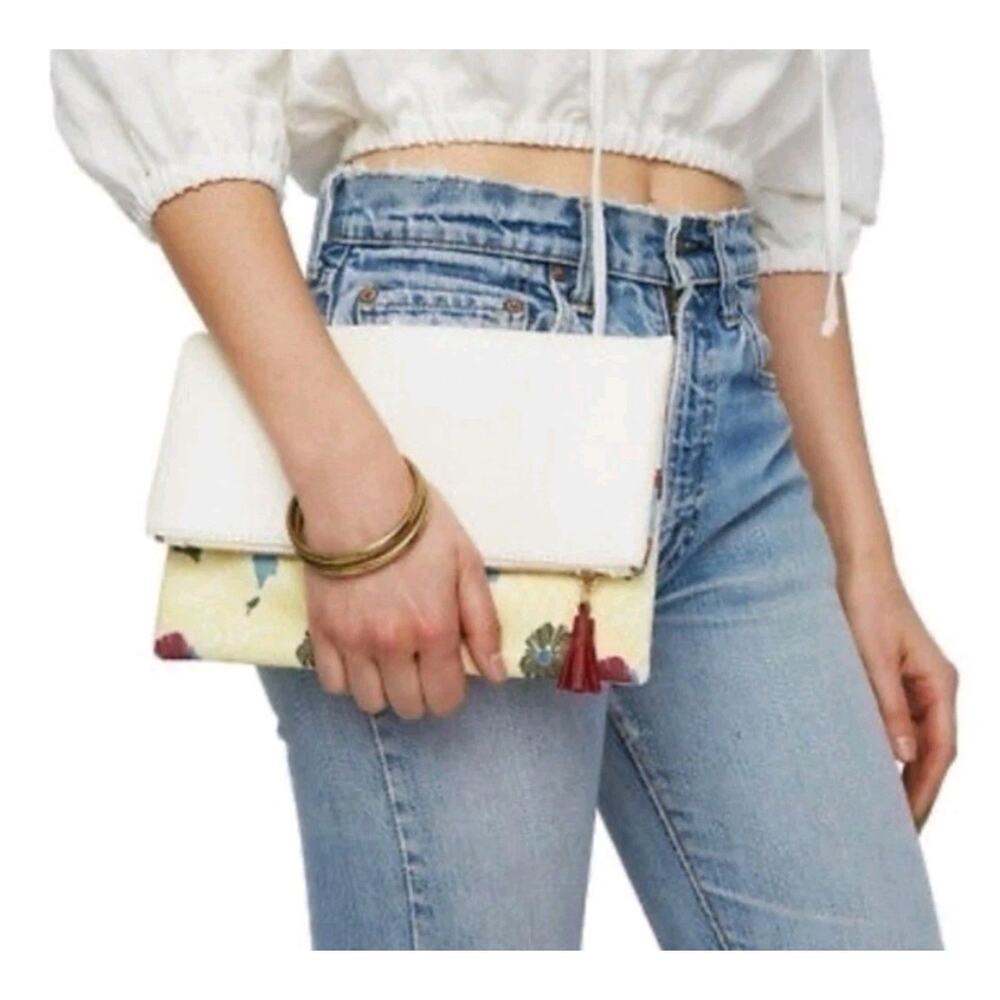 Anthropologie Rachel Pally Fold Over Clutch Handbag Florals In Bloom Cream